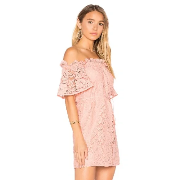 Aijek Dresses | Aijek Padova Peach Lace Off Shoulder Cocktail Dress | Color: Cream/Pink | Size: 6 | Sabrina_Styles's Closet